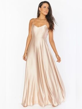 SHOW ME YOUR MUMU “Faith” Maxi Dress | Satin Champagne Slip Dress | Size Med